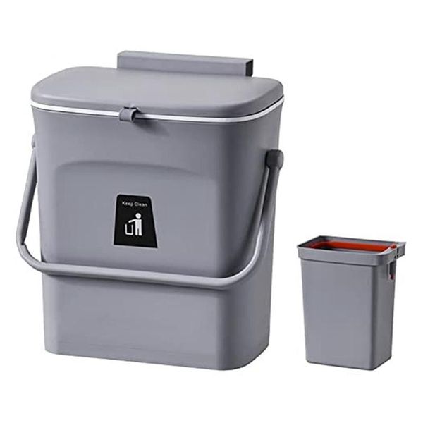 

waste bins 9 l/2.4 gallon kitchen compost bin- indoor bucket hanging small trash can with lid under sink
