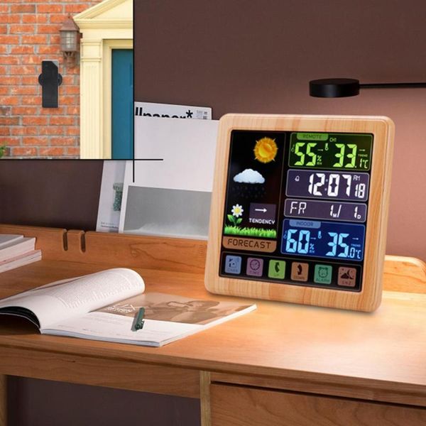 

desk & table clocks wireless weather station multi-language color lcd display abs hygrometer with sensor for home digital
