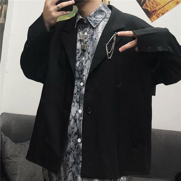 

men's suits & blazers retro suit jacket men and women loose casual harajuku dark cool handsome wild tide, White;black