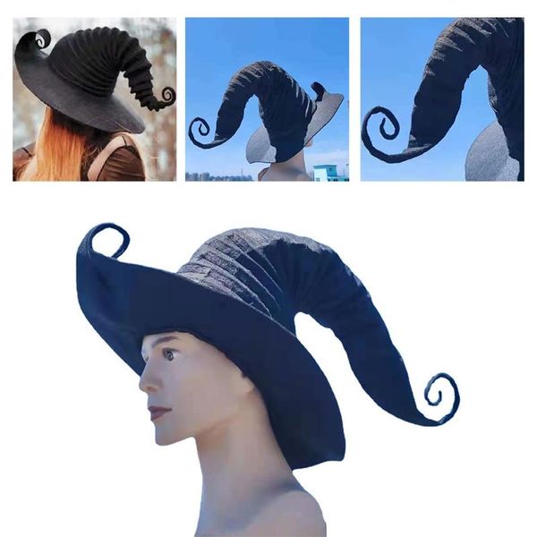 

stingy brim hats fashion large ruched halloween witch hat angled creative props gifts for party favor, Blue;gray