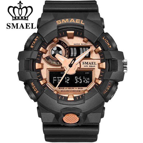

luxury brand smael men sport watches men's quartz led analog clock man military waterproof wrist watch relogio masculino x0524, Slivery;brown