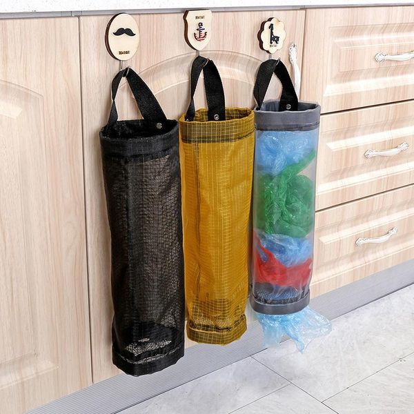 

storage bags grocery bag holder fabric wall mount dispenser trash garbage household kitchen organizer