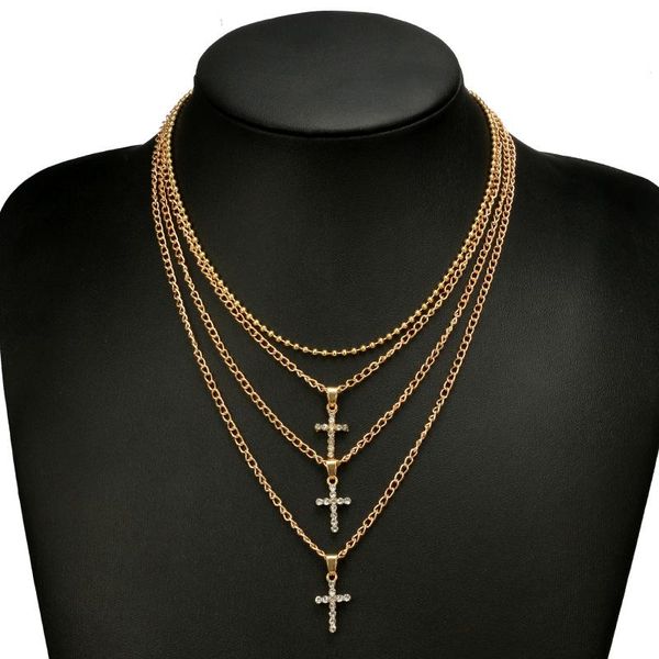chokers statement multilayer handmade rhinestone cross choker necklace women vintage crystal collares maxi necklaces jewelry accessories, Golden;silver