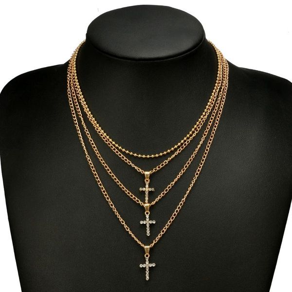 

chokers statement multilayer handmade rhinestone cross choker necklace women vintage crystal collares maxi necklaces jewelry accessories, Golden;silver