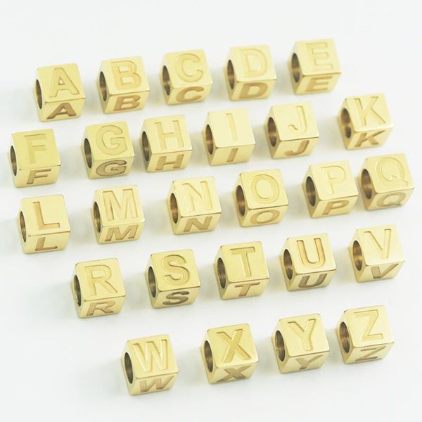 

charms elanuoyy letter beads square stainless steel, Bronze;silver