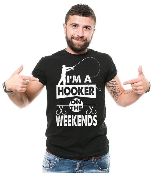 

funny fishing tee shirt hooker on weekends mens funny shirt fishing uniform tee, White;black