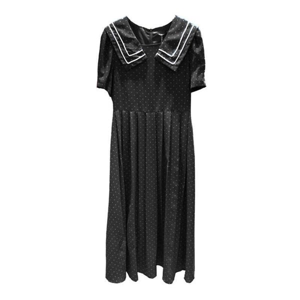 

perhaps u women turn down collar puff short sleeve a-line midi dress summer female polka dot black d1892 210529, Black;gray