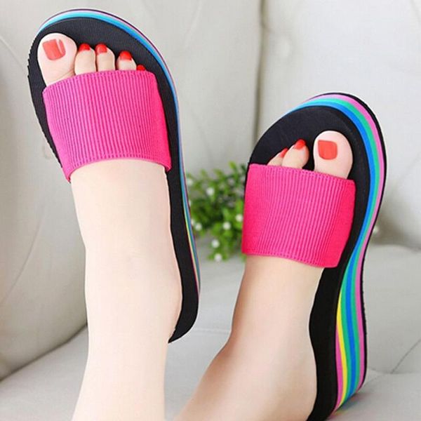 

fashion women slippers rainbow summer non-slip sandals female beach shoes comfort lazy lady women's 2021, Black