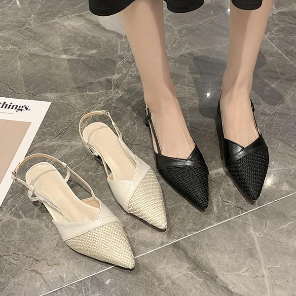 

sandals fashion womens shoes 2021 flat all-match buckle strap summer heels suit female beige luxury low without girls pointe, Black