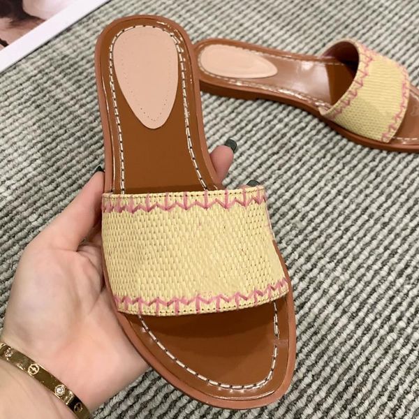 

slippers embroidered edges woman shoes open head summer solid rome beach lady fashion casual 2021, Black