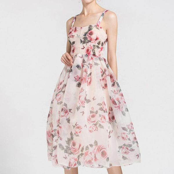 

casual dresses women summer elegant party female luxury korean vacation -pink printed a-line midi slipdresses designer 2021, Black;gray