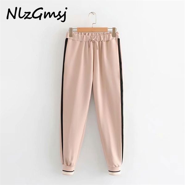 

pant women autumn joggers pants black spliced woolen haren high waist drawstring ankle banded sweatpants 210628, Black;white
