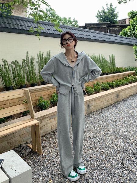 

women's two piece pants hoodie, two-piece casual sweatshirt, zipper jacket + loose straight pants, sports suit, spring and autumn, White
