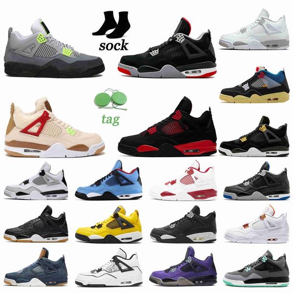 

men women 4s 4 basketball shoes red thunder court purple shimmer wild things university blue white oreo multi bred tour yellow starfisha45