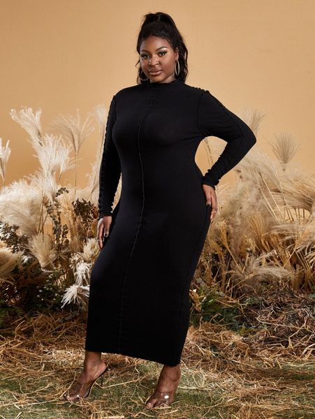 

sxy plus lettuce trim bodycon dress f7a2#, Black