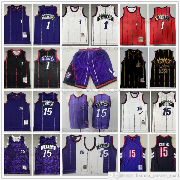 

mitchell and ness 1998-99 basketball 15 vince 1 tracy carter mcgrady jerseys retro vintage purple white two color black red jerseys shorts m