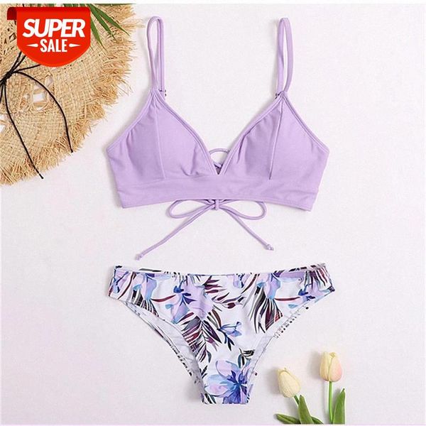 

women swimsuit bikinis set separate swimwear triangle floral bottom padded backless summer bathing suits ladies beach wear #sd6z, White;black