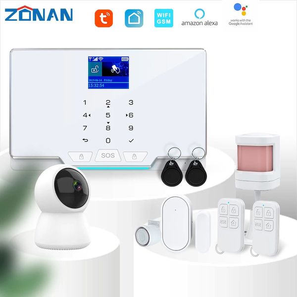 Zonan Tuya Wifi Casa di sicurezza con telecamera IP Controllo app Luce a colori Sistema di allarme GSM wireless Smart Home