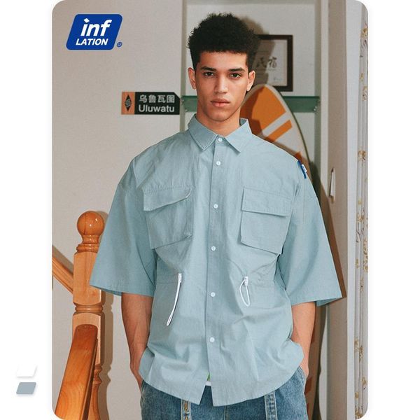 

harajuku plain shirts men's casual short sleeve with drawstring men fashion oversized 2208s21, White;black