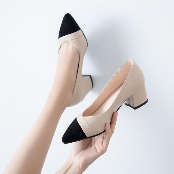 

dress shoes summer women pointed toe pumps 5.5cm thick with pu high heels wedding plus size 31-43, Black