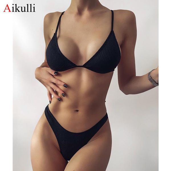

women's swimwear thong bikinis swimsuits women solid push up bikini set 2021 summer swimming biquini bathing suit female beachwear, White;black