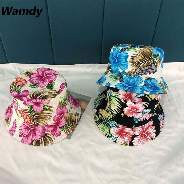 

summer flower bucket hat women fashion cotton reversible bob femme caps panama fold sun fishing fisherman wide brim hats, Blue;gray