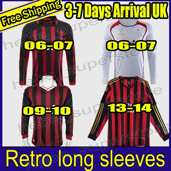 

long sleeve retro shirts home 06 07 gullit soccer jersey 09 10 maldini van basten football kaka inzaghi 06 07 ac mila n 2013 2014, Black;yellow