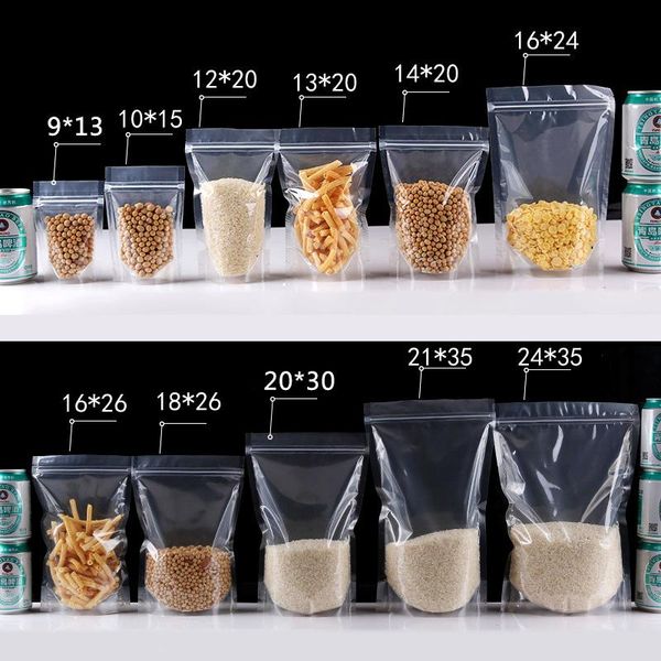 

pcs pet transparent zipper lock plastic bag mylar self-sealing stand-up spice powder packaging storage bags