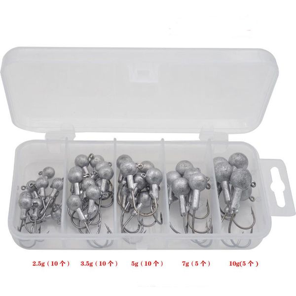 

40pcs/set lead head fishing hook 2.5/3.5/5/7/10g crank jig for carp lure soft worm tackle accessories hooks