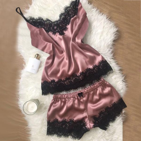 

two piece dress 2pcs lingerie bra set women's lace satin underwear bow shorts women sleepwear brief sets nightdress, White