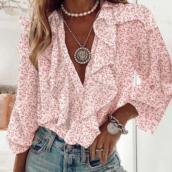 

women's blouses & shirts broken flower blouse ruffle long-sleeve summer shirt basic sweet autumn ladies elegant loose r5, White