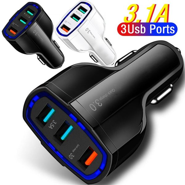 Adattatore di alimentazione per caricabatterie per auto USB ad alta velocità da 5 V 3.1 A 3 porte USB per Iphone 12 13 14 15 Pro max Samsung Lg telefono Android PC