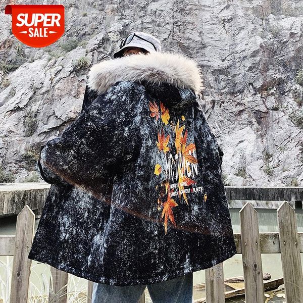 

large fur collar camouflage cotton coat male fat plus size padded jacket hong kong style loose wild and handsome #sp1d, Black;brown