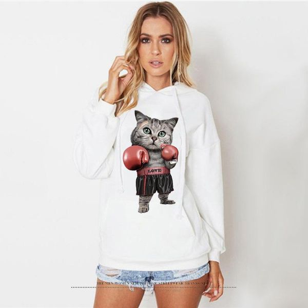 

women's hoodies & sweatshirts european and american foreign trade selling boxing cat sweater amazon hooded wish style, Black