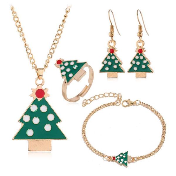 

earrings & necklace christmas jewelry set santa claus snowman deer ring bracelet gift women accessories, Silver