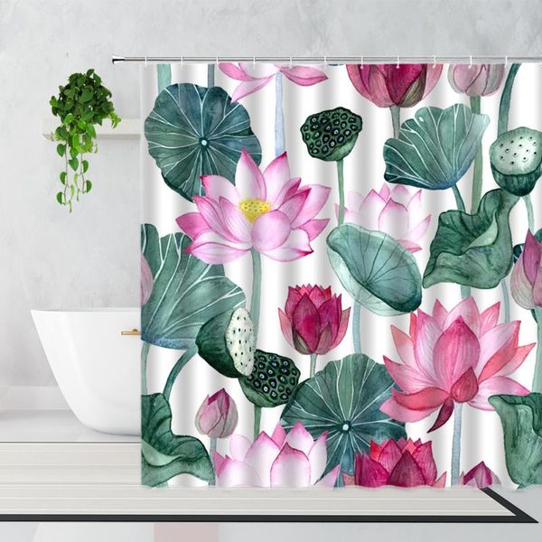 

shower curtains chinese lotus curtain colorful flowers butterfly home decor background hanging cloth waterproof bath with hooks