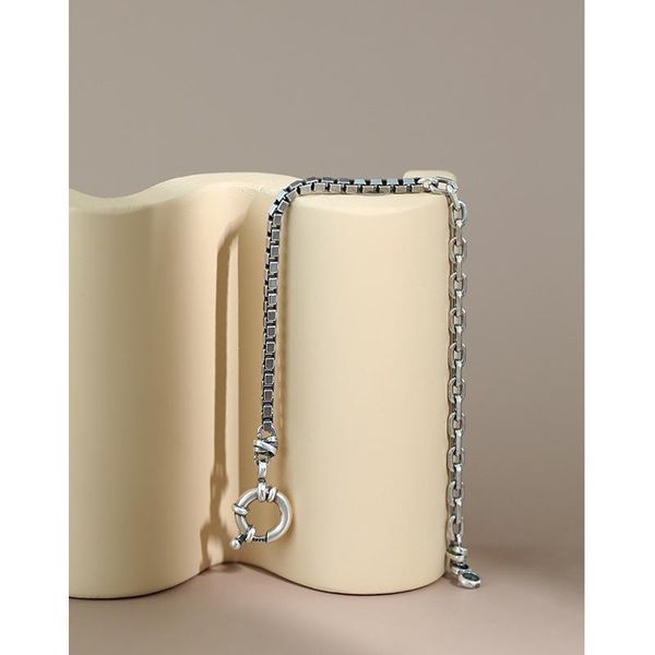 

bangle di-456 korean version of s925 sterling silver bracelet ins retro old box chain female personality wild, Black