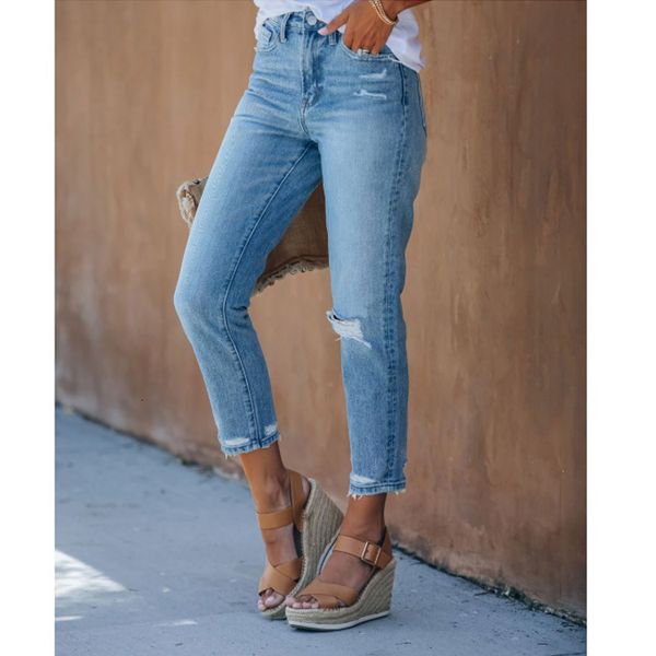 

women's jeans womens ripped holes women denim bcki, Blue