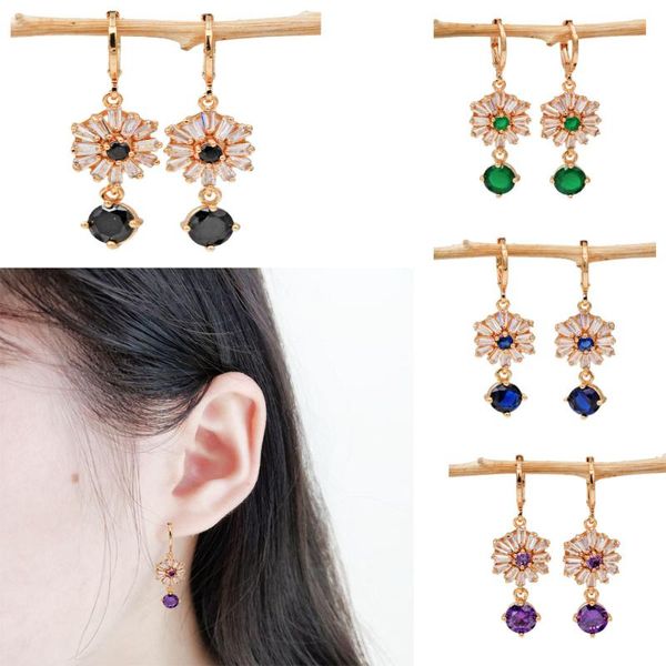 

dangle & chandelier trendy drop flower earrings red green purple round zirconia stone for women girls fashion jewelry accessories wedding gi, Silver