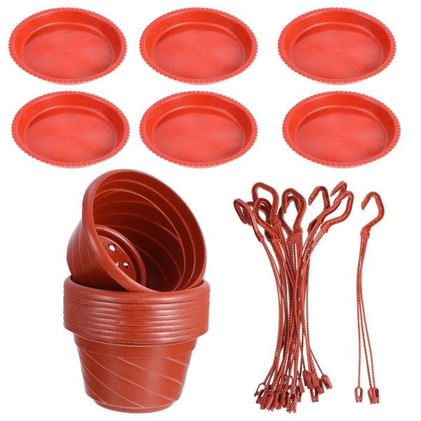 

planters & pots 10 sets hanging flower pot garden plant flowers container (red)