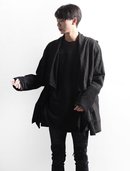 

men's trench coats dark wind summer windbreaker jacket shawl cardigan casual loose long sleeve thin large size, Tan;black