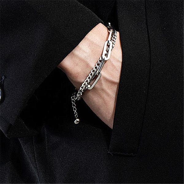 

link, chain sinleery cuba stainless steel bracelets double layer bracelet homme silver color on hand 2021 arrival sl169 ssk, Black