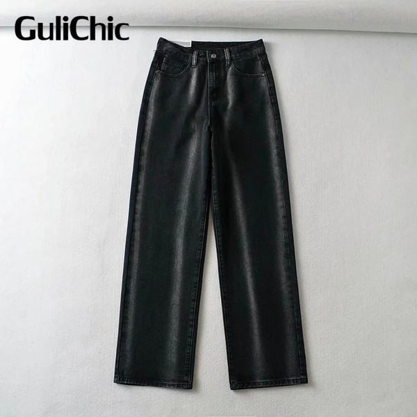 

women's jeans 7.24 gulichic vintage tie dye loose straight women high waist fashion wide leg pants, Blue