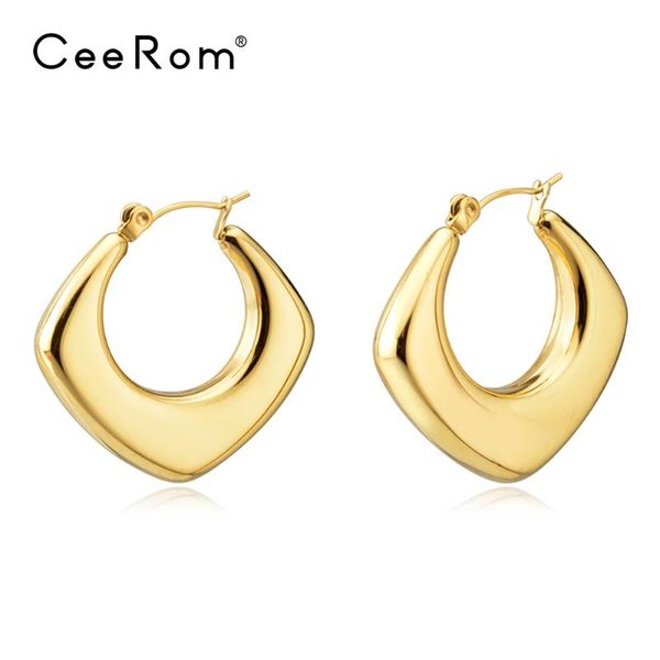 

hoop & huggie ceerom minimalist geometry earrings for women gold color stainless steel hoops earings fashion jewelry aros de moda, Golden;silver