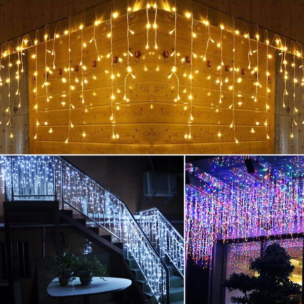 Luci natalizie Stringa luminosa Luci di piccolo ghiacciolo Decorazioni per interni ed esterni Tende LED Cascata Stella Fata Luce Impermeabile