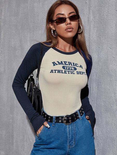 

letter print rib-knit round neck tee f3kd#, White