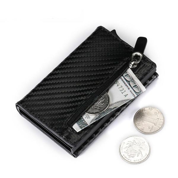 

card holders zovyvol holder 2021 aluminum box wallet rfid pu leather up case magnet carbon fiber coin purse, Brown;gray