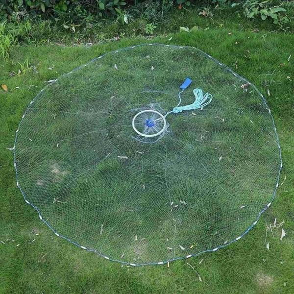 

fishing accessories 15m/240cm diameter hand throw net nylon bait settler spinning blue/white t8j9