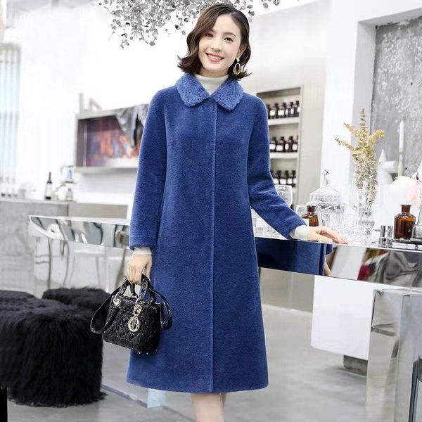

women's fur & faux 2021 winter women korean luxury real coat female genuine double-faced natural sheep shearing long overcoat h248, Black