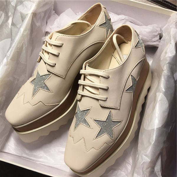 

women designer real leather square slope thick stella britt shoe elyse brushed star shoes platform derbys wedge lace-up fashion luxurys boot, Black